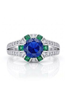 Round Halo Blue Sapphire Vintage Style Ring - 925 Sterling Silver Charmed Aroma